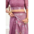 Seduva Women's Faux Linen Floral Print Ready to wear Saree With Unstitched Blouse 5.5Mtr (Pink)