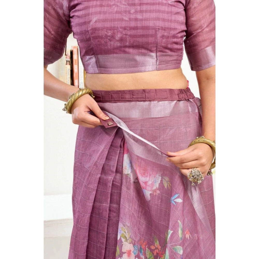Seduva Women's Faux Linen Floral Print Ready to wear Saree With Unstitched Blouse 5.5Mtr (Pink)