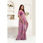 Seduva Women's Faux Linen Floral Print Ready to wear Saree With Unstitched Blouse 5.5Mtr (Pink)