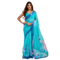 Seduva Women's Faux Linen Floral Print Ready to wear Saree With Unstitched Blouse 5.5Mtr (Light_AquaBlue)