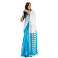 Seduva Women's Faux Linen Leaf Print Ready to wear Saree With Unstitched Blouse 5.5Mtr (SkyBlue &amp; White)