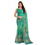 Seduva Women's Faux Linen Floral Ready to wear Saree With Unstitched Blouse 5.5Mtr (Green)