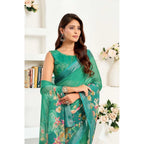 Seduva Women's Faux Linen Floral Ready to wear Saree With Unstitched Blouse 5.5Mtr (Green)
