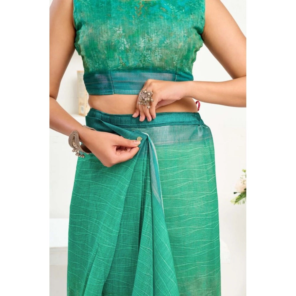 Seduva Women's Faux Linen Floral Ready to wear Saree With Unstitched Blouse 5.5Mtr (Green)