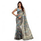 Seduva Women's Faux Linen Abstract Print Ready to wear Saree With Unstitched Blouse 5.5Mtr (Grey)