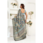 Seduva Women's Faux Linen Abstract Print Ready to wear Saree With Unstitched Blouse 5.5Mtr (Grey)