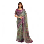 Seduva Women's Faux Linen Printed Ready to wear Saree With Unstitched Blouse 5.5Mtr (Multicolor)