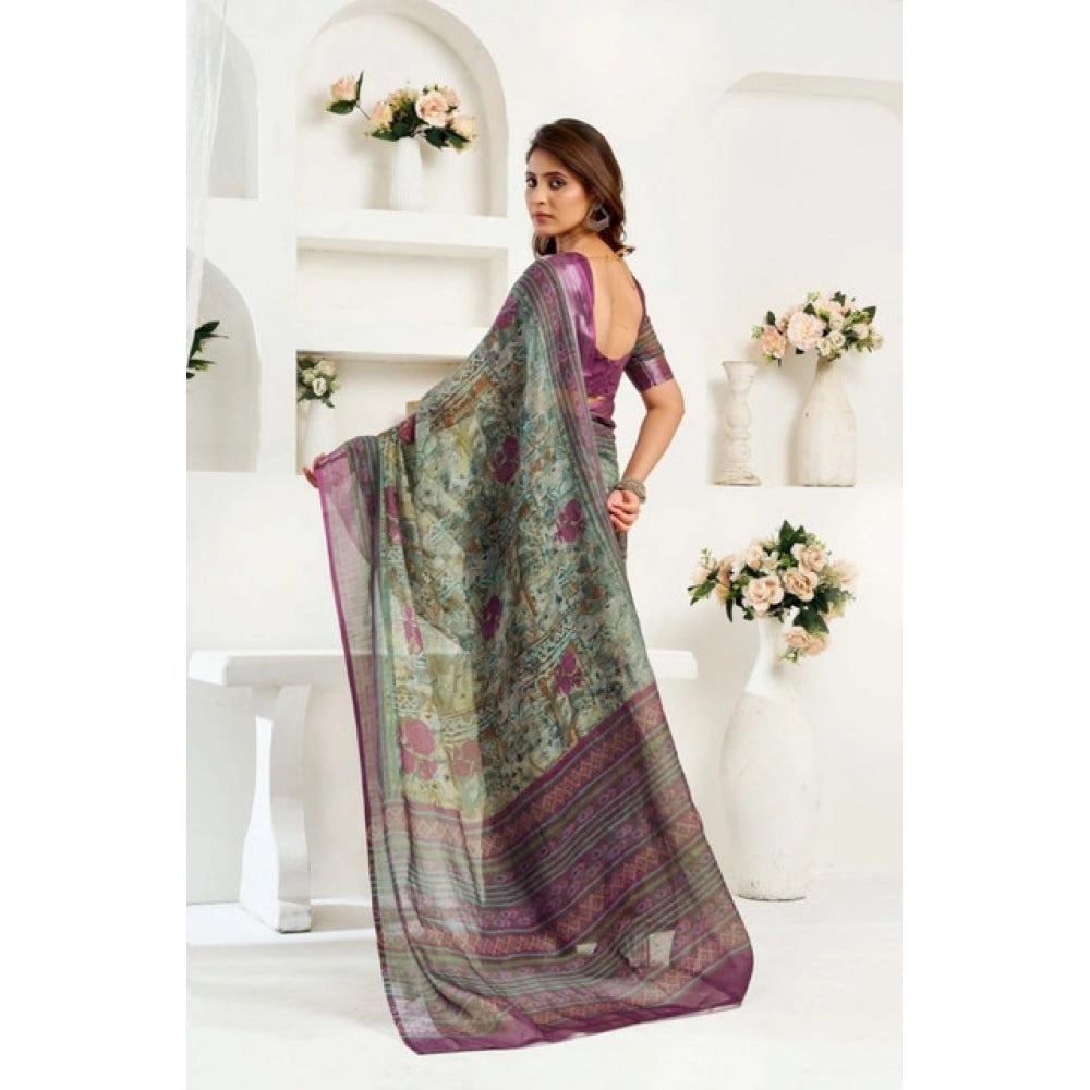 Seduva Women's Faux Linen Printed Ready to wear Saree With Unstitched Blouse 5.5Mtr (Multicolor)