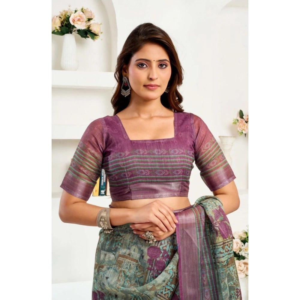 Seduva Women's Faux Linen Printed Ready to wear Saree With Unstitched Blouse 5.5Mtr (Multicolor)