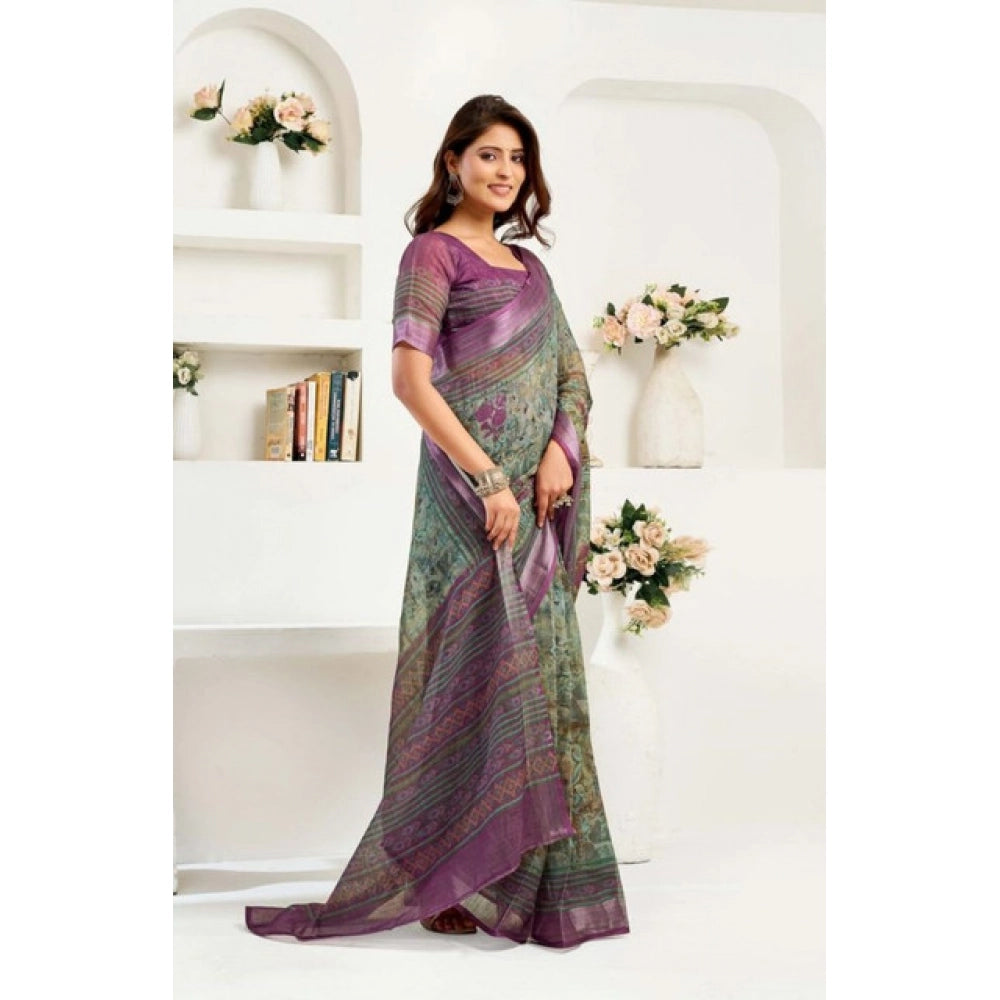 Seduva Women's Faux Linen Printed Ready to wear Saree With Unstitched Blouse 5.5Mtr (Multicolor)