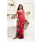 Seduva Women's Faux Linen Floral Print Ready to wear Saree With Unstitched Blouse 5.5Mtr (Pink)