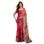 Seduva Women's Faux Linen Floral Print Ready to wear Saree With Unstitched Blouse 5.5Mtr (Pink)