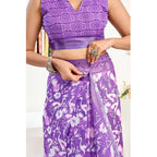 Seduva Women's Faux Linen Floral Print Ready to wear Saree With Unstitched Blouse 5.5Mtr (Purple)