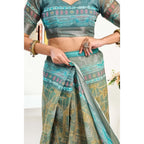 Seduva Women's Faux Linen Printed Ready to wear Saree With Unstitched Blouse 5.5Mtr (Multicolor)