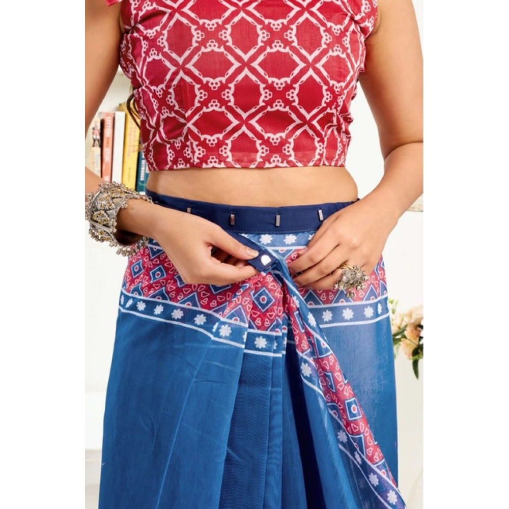 Seduva Women's Faux Linen Floral Print Ready to wear Saree With Unstitched Blouse 5.5Mtr (Blue)