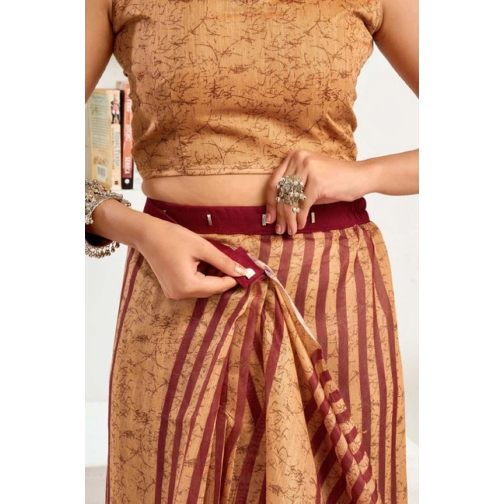 Seduva Women's Faux Linen Geometric Print Ready to wear Saree With Unstitched Blouse 5.5Mtr (Brown)