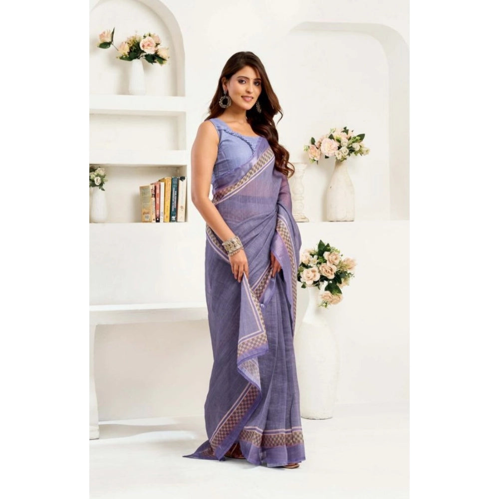 Seduva Women's Faux Linen Printed Ready to wear Saree With Unstitched Blouse 5.5Mtr (Light_Lavender)
