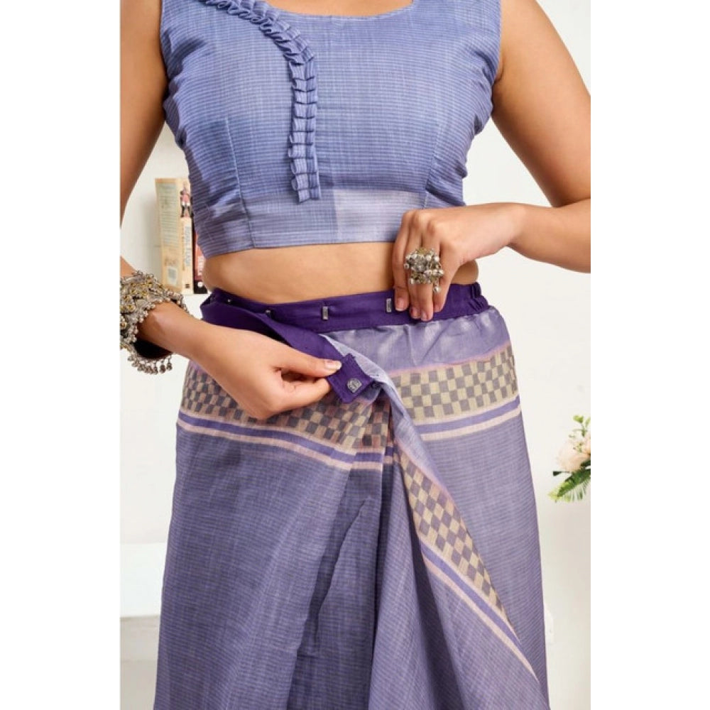 Seduva Women's Faux Linen Printed Ready to wear Saree With Unstitched Blouse 5.5Mtr (Light_Lavender)