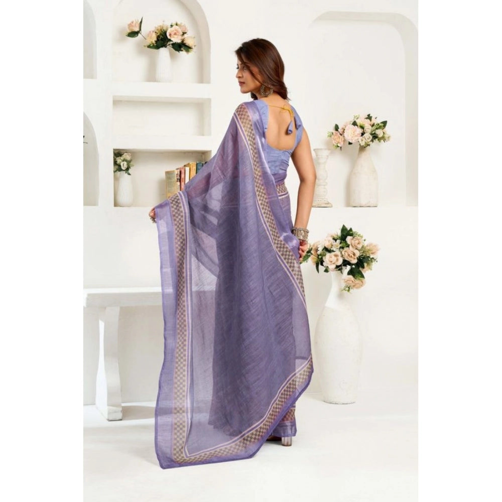 Seduva Women's Faux Linen Printed Ready to wear Saree With Unstitched Blouse 5.5Mtr (Light_Lavender)