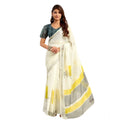 Seduva Women's Faux Linen Floral Print Ready to wear Saree With Unstitched Blouse 5.5Mtr (Off_White)