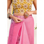 Seduva Women's Faux Linen Floral Print Ready to wear Saree With Unstitched Blouse 5.5Mtr (Pink)
