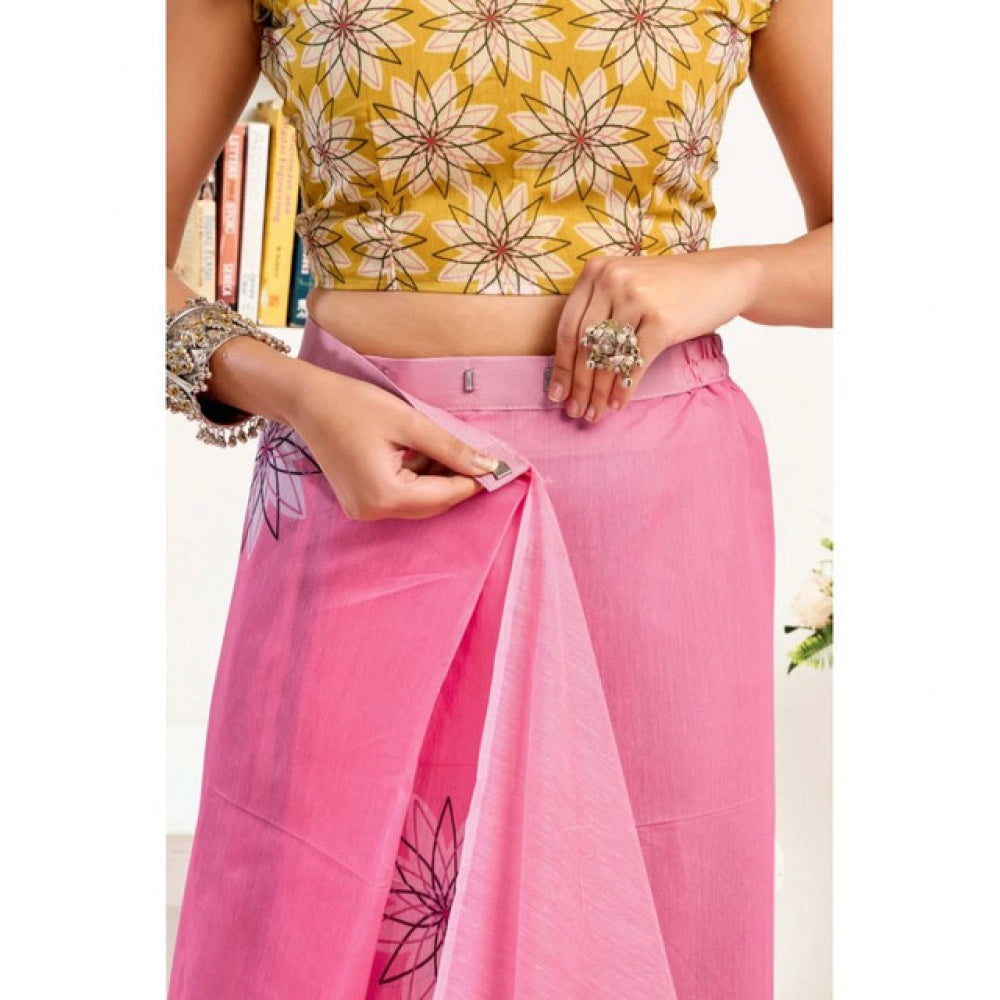 Seduva Women's Faux Linen Floral Print Ready to wear Saree With Unstitched Blouse 5.5Mtr (Pink)