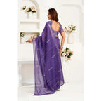 Seduva Women's Faux Linen Geometric Print Ready to wear Saree With Unstitched Blouse 5.5Mtr (Purple)