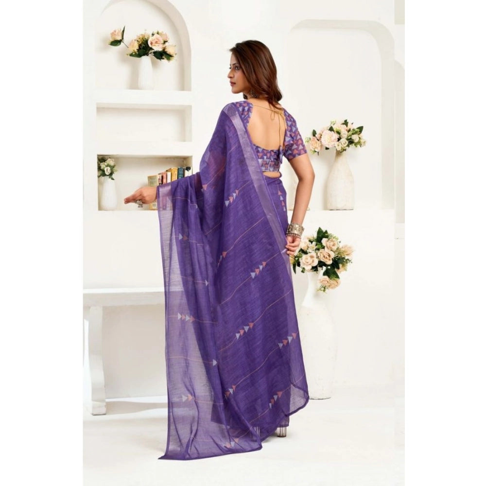 Seduva Women's Faux Linen Geometric Print Ready to wear Saree With Unstitched Blouse 5.5Mtr (Purple)