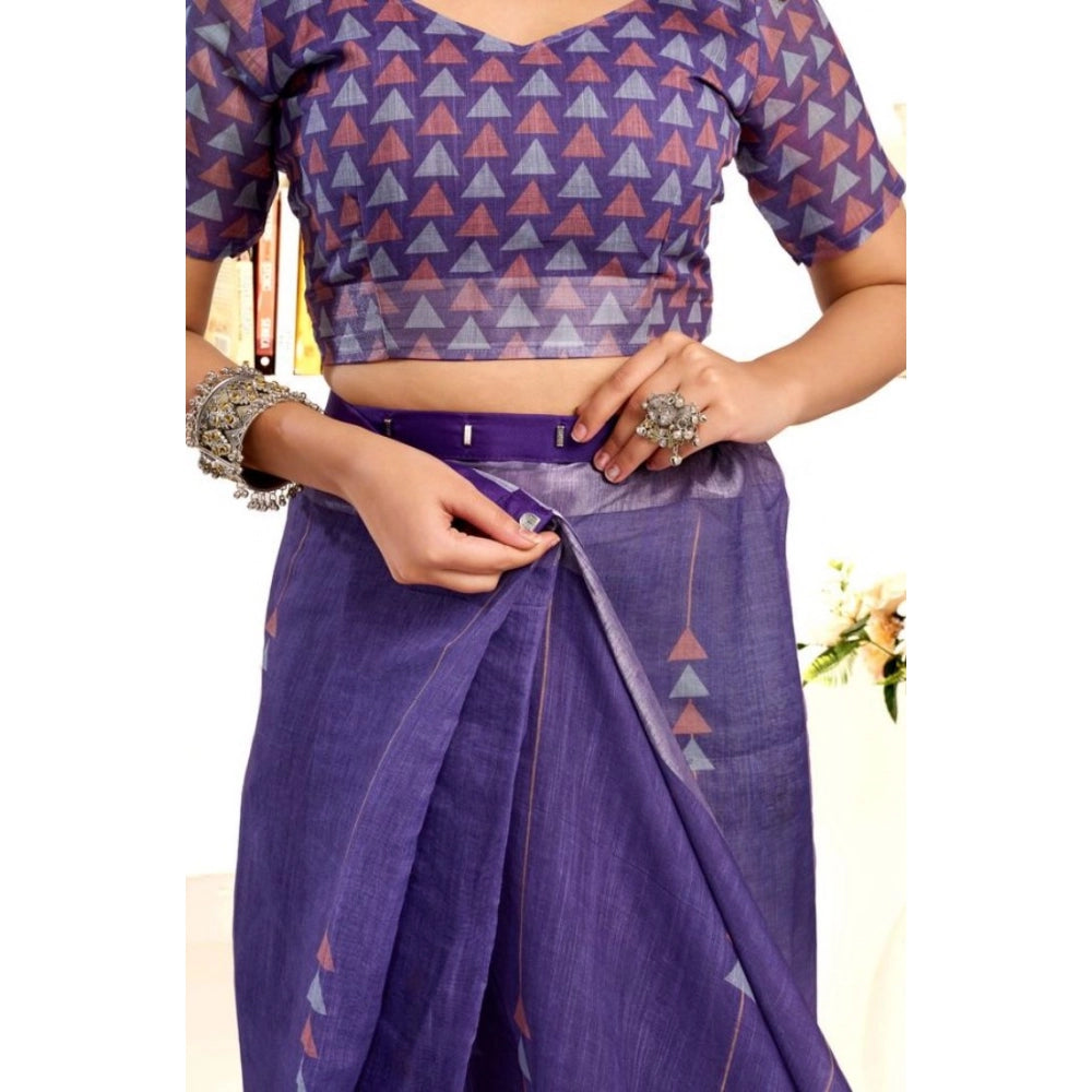 Seduva Women's Faux Linen Geometric Print Ready to wear Saree With Unstitched Blouse 5.5Mtr (Purple)