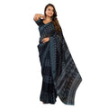 Seduva Women's Faux Linen Geometric Print Ready to wear Saree With Unstitched Blouse 5.5Mtr (Black)