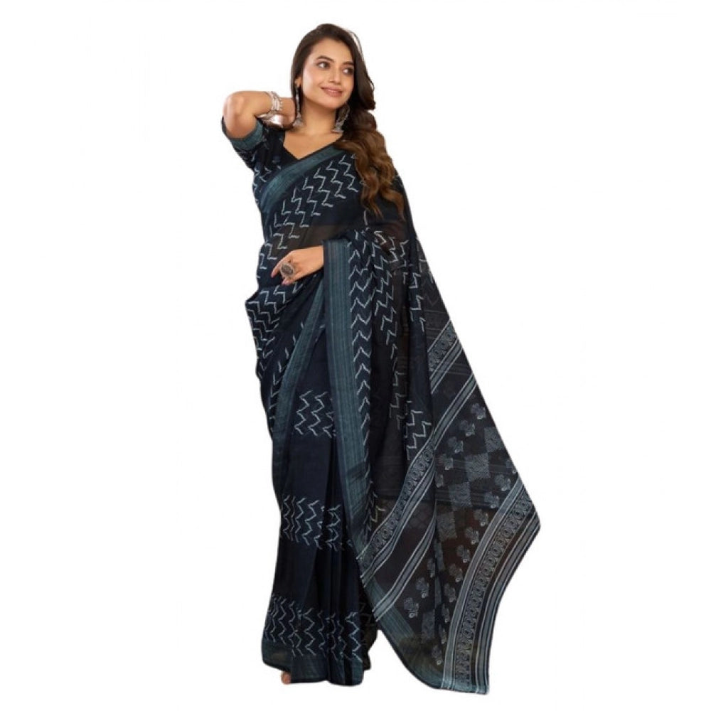 Seduva Women's Faux Linen Geometric Print Ready to wear Saree With Unstitched Blouse 5.5Mtr (Black)