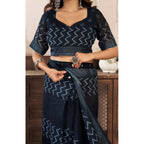 Seduva Women's Faux Linen Geometric Print Ready to wear Saree With Unstitched Blouse 5.5Mtr (Black)