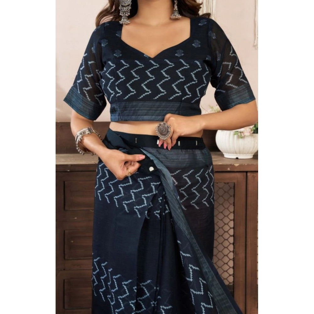 Seduva Women's Faux Linen Geometric Print Ready to wear Saree With Unstitched Blouse 5.5Mtr (Black)