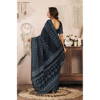 Seduva Women's Faux Linen Geometric Print Ready to wear Saree With Unstitched Blouse 5.5Mtr (Black)