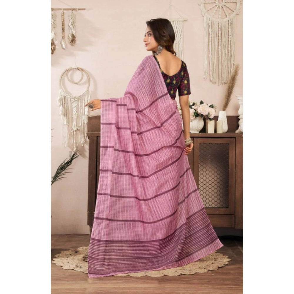 Seduva Women's Faux Linen Geometric Ready to wear Saree With Unstitched Blouse 5.5Mtr (LightPink)