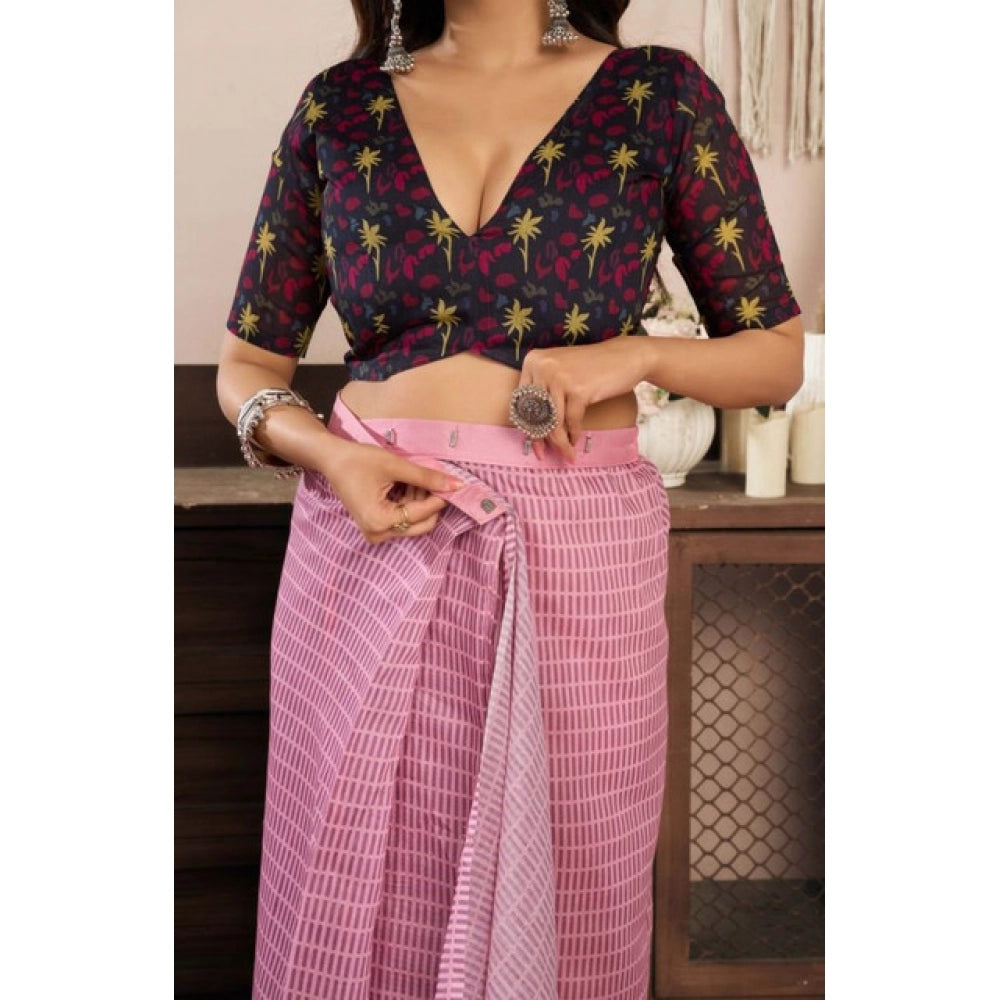 Seduva Women's Faux Linen Geometric Ready to wear Saree With Unstitched Blouse 5.5Mtr (LightPink)