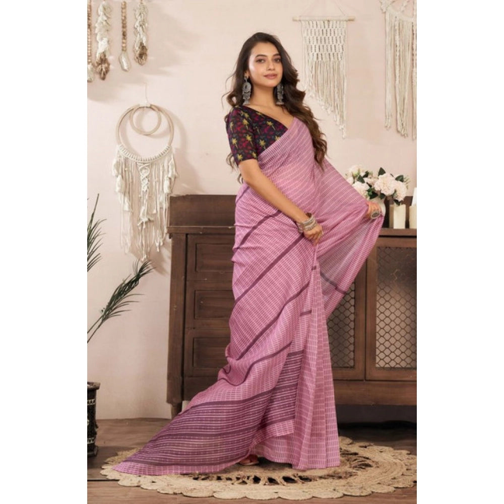 Seduva Women's Faux Linen Geometric Ready to wear Saree With Unstitched Blouse 5.5Mtr (LightPink)