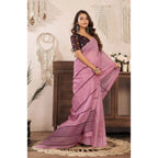 Seduva Women's Faux Linen Geometric Ready to wear Saree With Unstitched Blouse 5.5Mtr (LightPink)