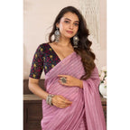 Seduva Women's Faux Linen Geometric Ready to wear Saree With Unstitched Blouse 5.5Mtr (LightPink)