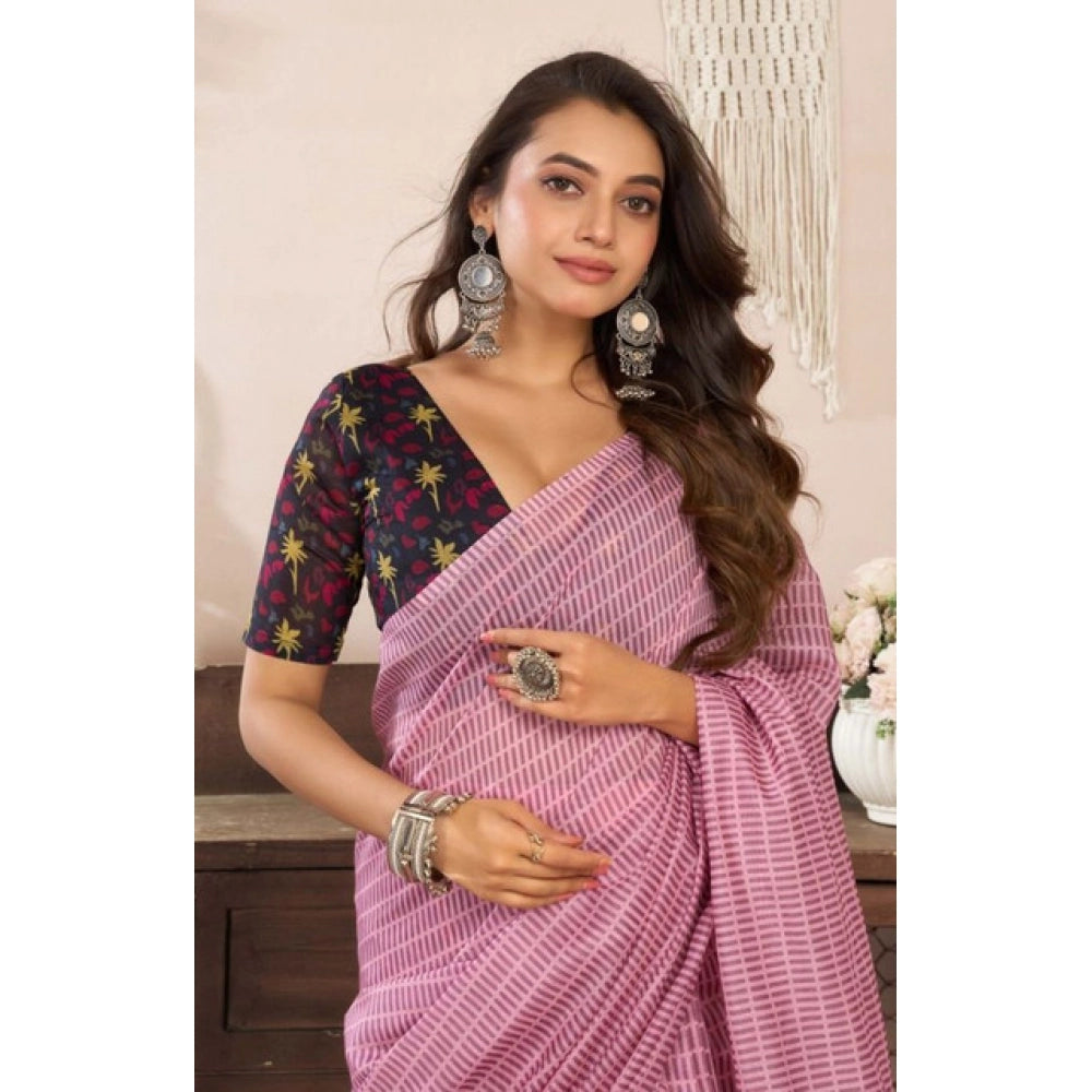Seduva Women's Faux Linen Geometric Ready to wear Saree With Unstitched Blouse 5.5Mtr (LightPink)