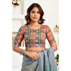 Seduva Women's Faux Linen Geometric Ready to wear Saree With Unstitched Blouse 5.5Mtr (Grey)