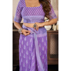 Seduva Women's Faux Linen Floral Ready to wear Saree With Unstitched Blouse 5.5Mtr (Lavender)