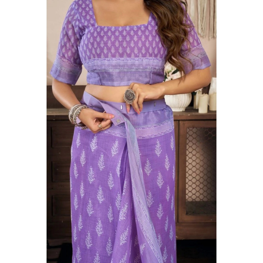 Seduva Women's Faux Linen Floral Ready to wear Saree With Unstitched Blouse 5.5Mtr (Lavender)