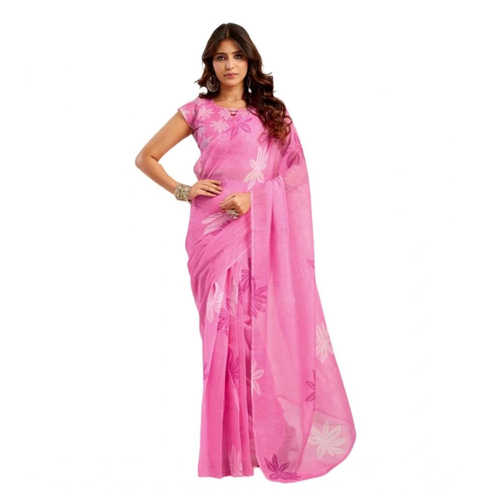 Seduva Women's Faux Linen Floral Ready to wear Saree With Unstitched Blouse 5.5Mtr (Light_Pink)