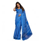 Seduva Women's Faux Linen Geometric Print Ready to wear Saree With Unstitched Blouse 5.5Mtr (Blue)