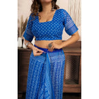 Seduva Women's Faux Linen Geometric Print Ready to wear Saree With Unstitched Blouse 5.5Mtr (Blue)