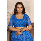 Seduva Women's Faux Linen Geometric Print Ready to wear Saree With Unstitched Blouse 5.5Mtr (Blue)