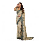 Seduva Women's Faux Linen Floral Print Ready to wear Saree With Unstitched Blouse 5.5Mtr (LightBeige)