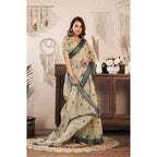 Seduva Women's Faux Linen Floral Print Ready to wear Saree With Unstitched Blouse 5.5Mtr (LightBeige)