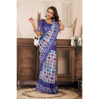 Seduva Women's Faux Linen Geometric Print Ready to wear Saree With Unstitched Blouse 5.5Mtr (Blue)